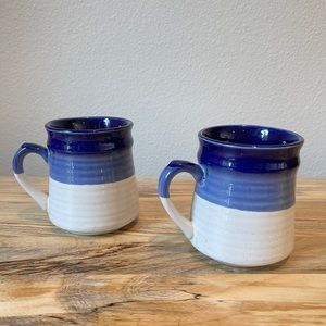 Set of Vintage Blue Ombré Speckled Studio Pottery Mugs Unsigned